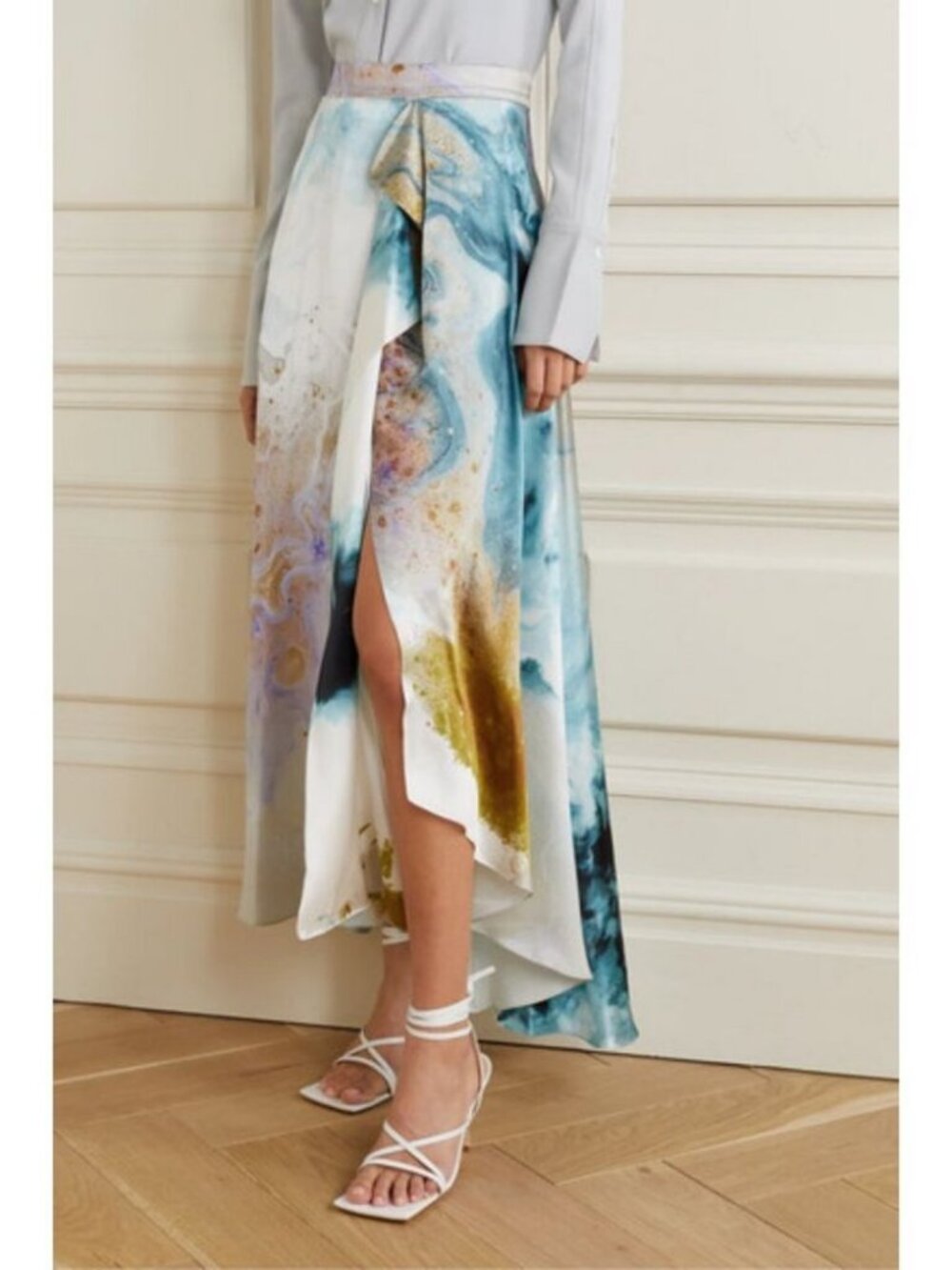 Roksanda Zinja Asymmetric Draped Printed Silk Skirt Ivory Size UK 12 US 8